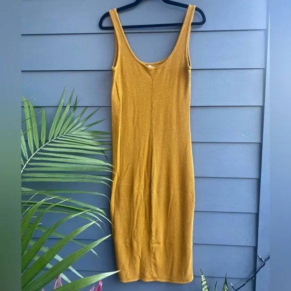 Back Beat Co Mustard Yellow Ribbed Sleeveless Maxi Dress~ Size Small - Picture 3 of 5